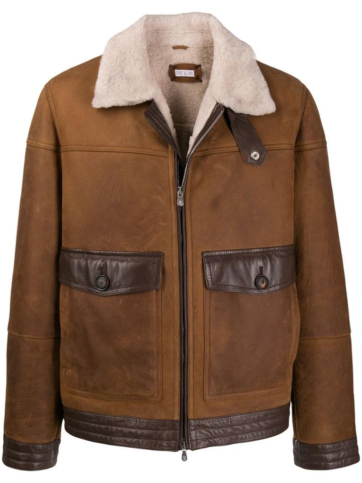 Brunello Cucinelli Shearling Aviator Jacket - Brown