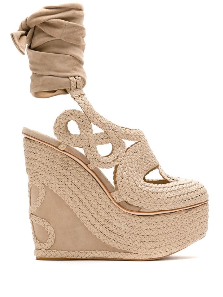 Andrea Bogosian Poppy Tied Wedge Sandals - Neutrals
