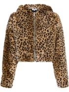 Re/done Faux Leopard Jacket With Hood Ears - Brown