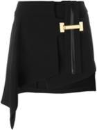 Anthony Vaccarello Asymmetric Mini Skirt, Women's, Size: 40, Black, Polyester/polyurethane/lamb Skin