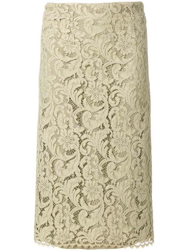 Jean Louis Scherrer Vintage Lace Pencil Skirt - Green
