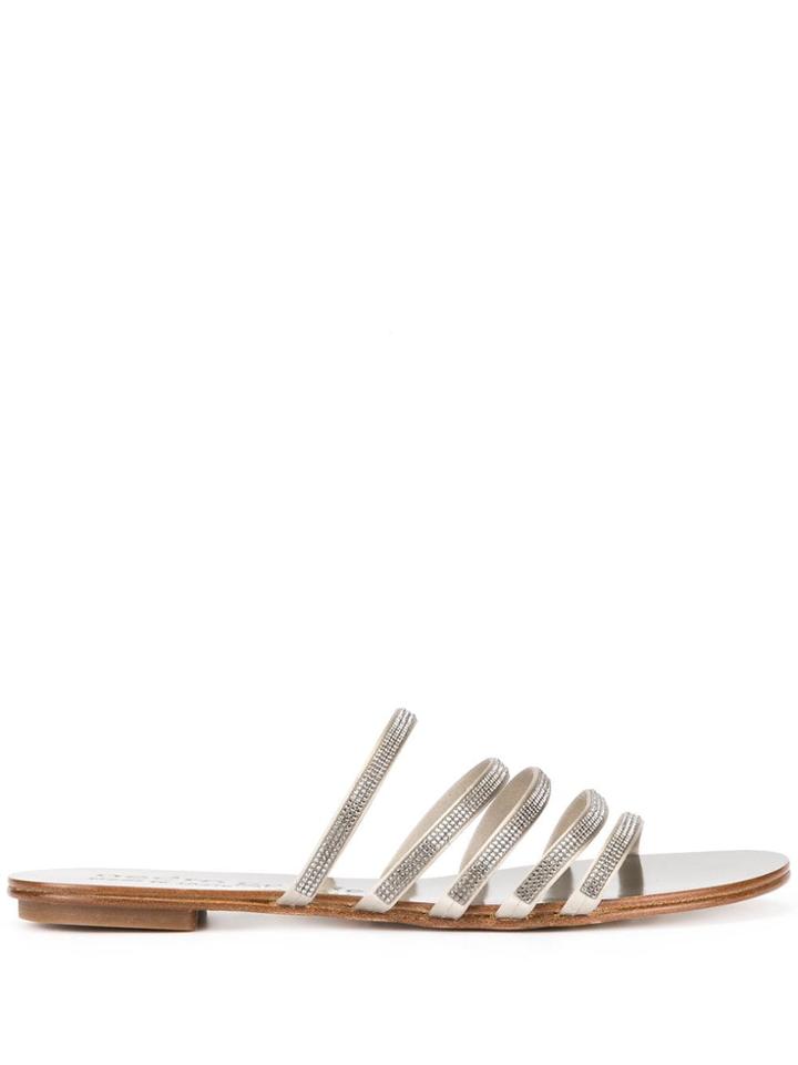 Pedro Garcia Flat Embellished Slides - Silver