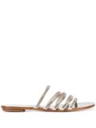 Pedro Garcia Flat Embellished Slides - Silver