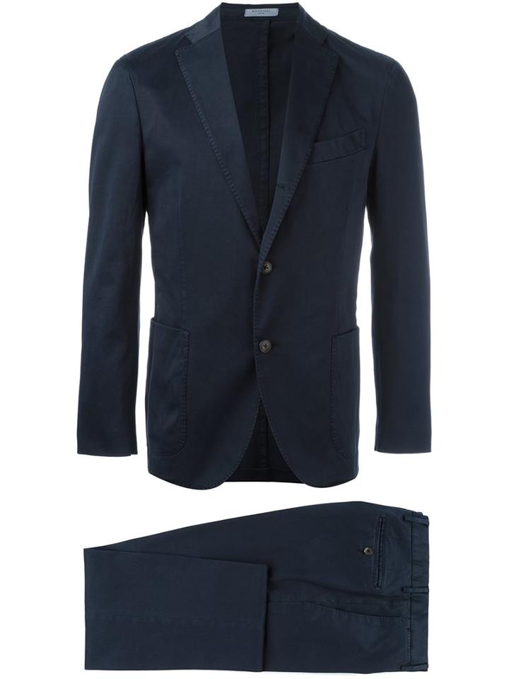 Boglioli Notched Lapel Suit, Men's, Size: 56, Blue, Cotton/spandex/elastane/cupro