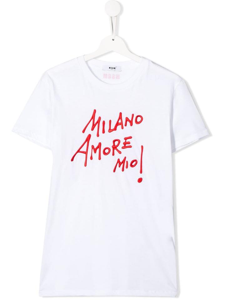 Msgm Kids Teen Slogan T-shirt - White