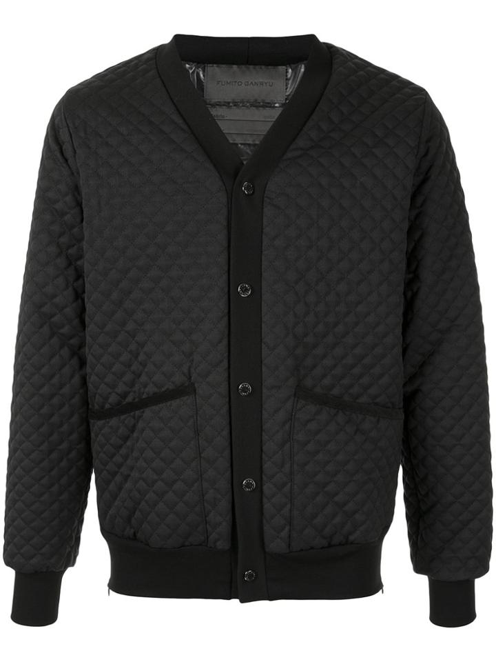 Fumito Ganryu Quilted V-neck Bomber Jacket - Black