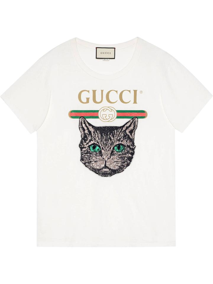 Gucci Gucci Logo T-shirt With Mystic Cat - White