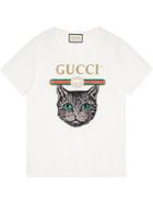 Gucci Gucci Logo T-shirt With Mystic Cat - White