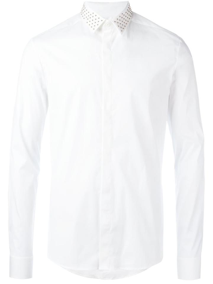 Les Hommes Studded Collar Shirt, Men's, Size: 52, White, Cotton/spandex/elastane