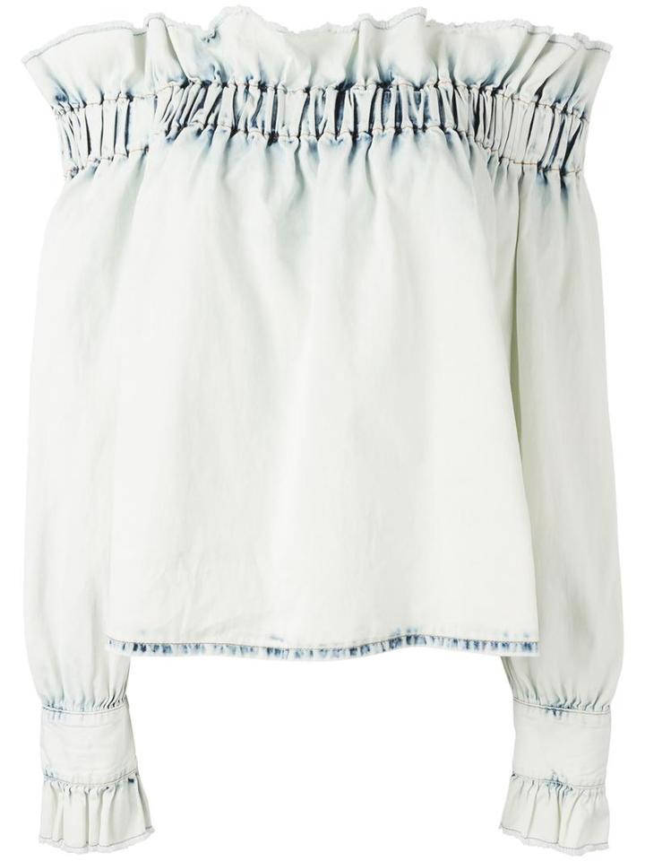 Msgm Off-the-shoulder Ruffle Top, Women's, Size: 44, Blue, Cotton