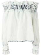 Msgm Off-the-shoulder Ruffle Top, Women's, Size: 44, Blue, Cotton