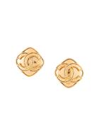 Chanel Vintage Diamond Cc Earrings - Gold
