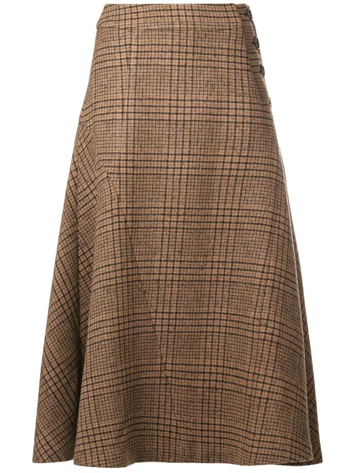 Rejina Pyo Plaid Flared Midi Skirt - Brown