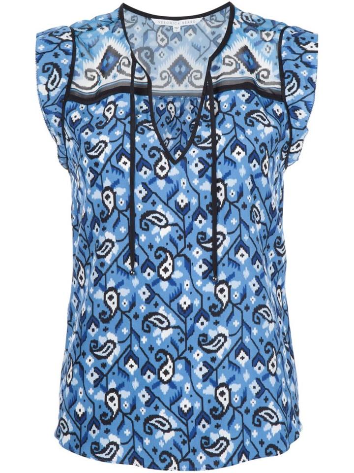 Veronica Beard Printed Sleeveless Blouse, Women's, Size: 4, Blue, Silk