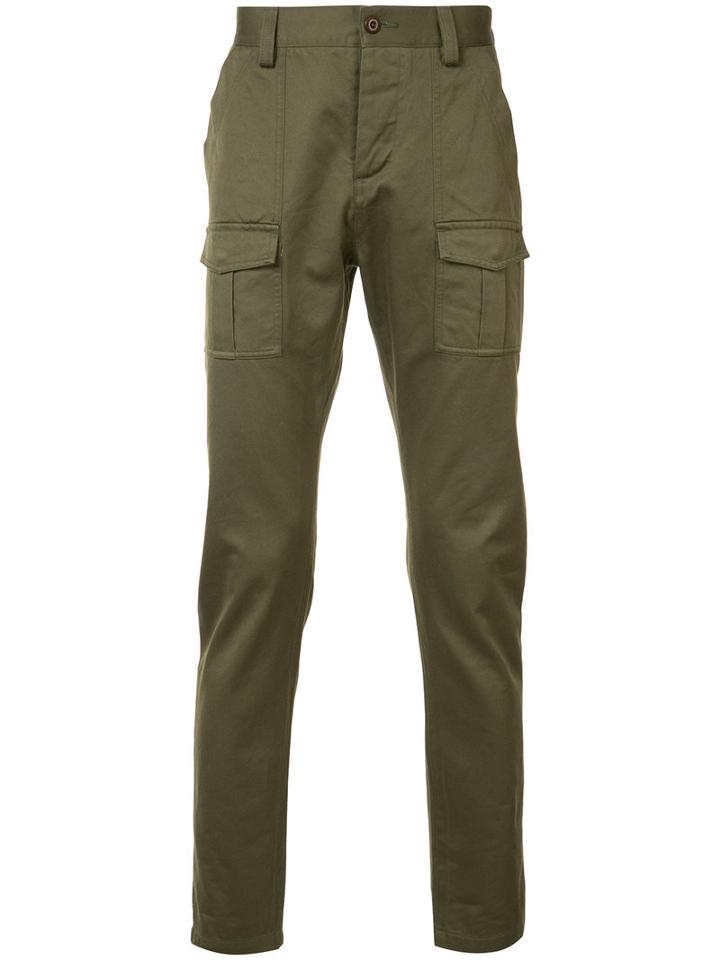 Wings+horns Thighs Pockets Skinny Trousers, Men's, Size: 32, Green, Cotton