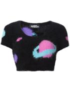 Jeremy Scott Cropped Knit Top, Women's, Size: 44, Black, Polyamide/angora
