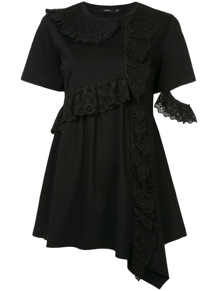 Goen.j Paneled Ruffle-trimmed Blouse - Black