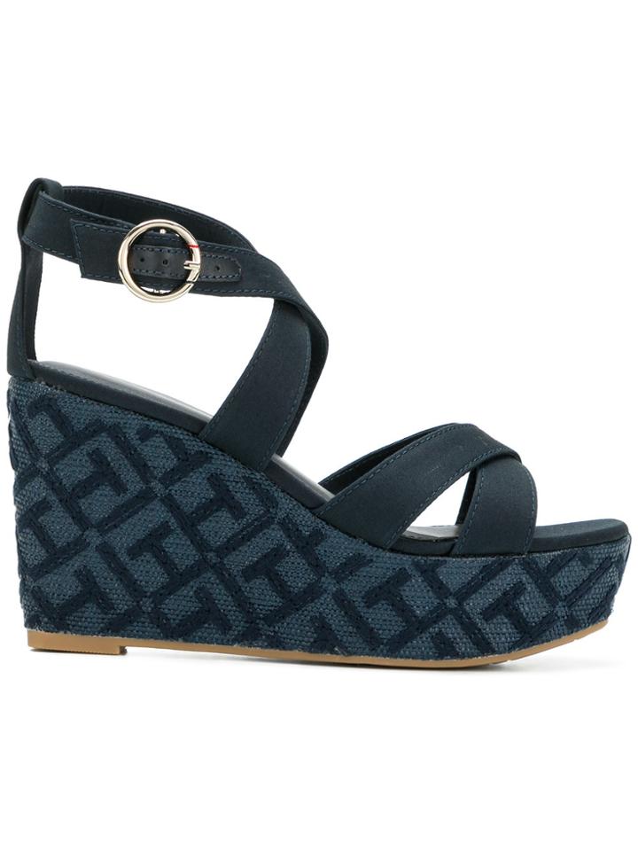 Tommy Hilfiger Embossed Wedge Sandals - Blue