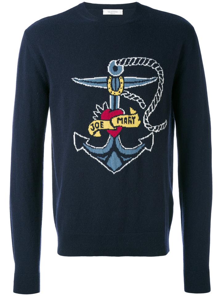 Valentino - Nautical Jumper - Men - Cashmere/virgin Wool - Xl, Blue, Cashmere/virgin Wool