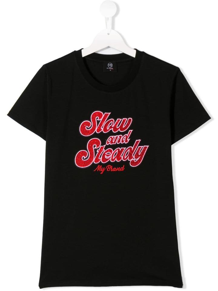 My Brand Kids Teen Embellished Slogan T-shirt - Black