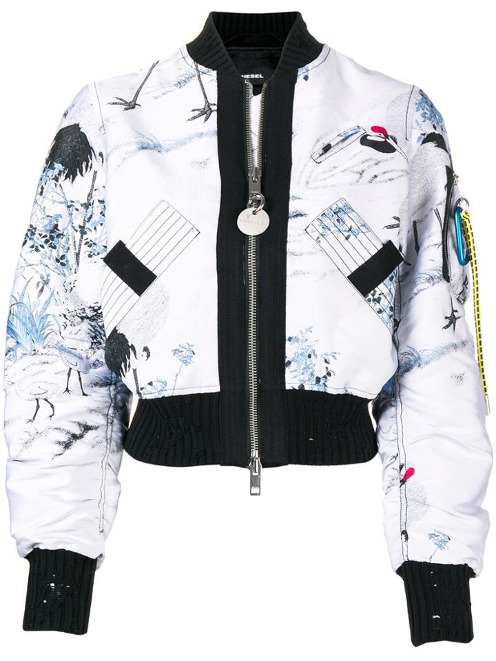 Diesel G-absol Ribbed Neck Bomber - White