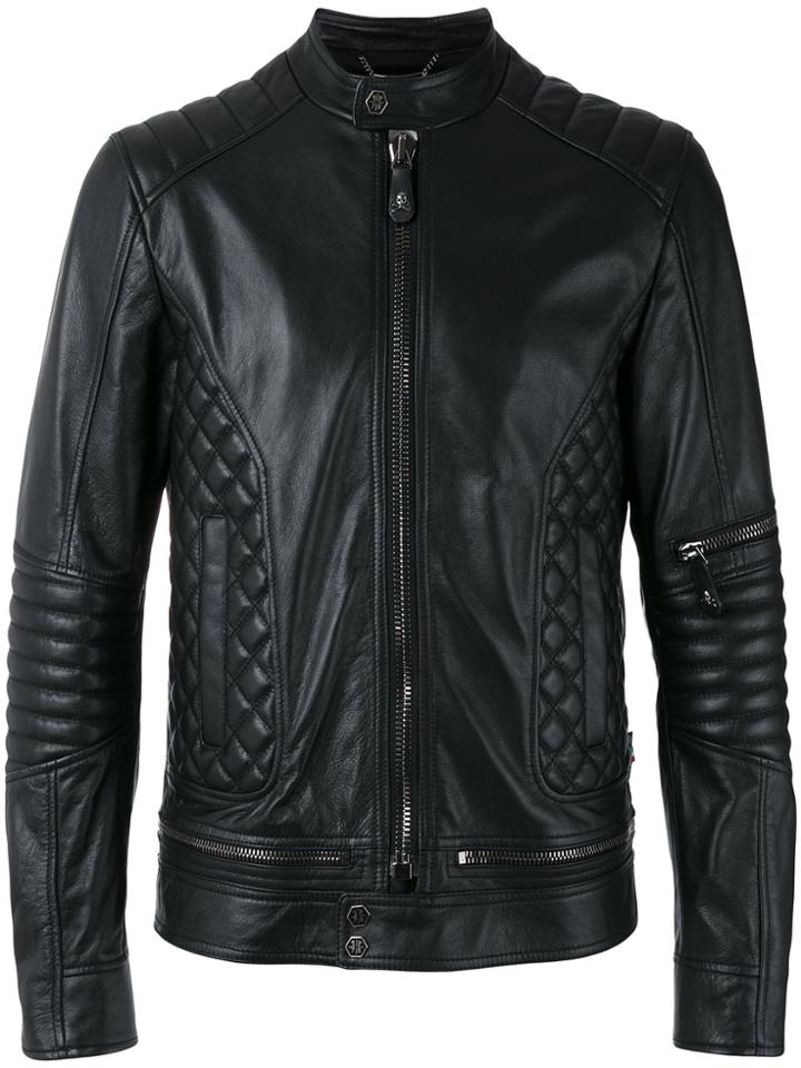 Philipp Plein Quilted Panel Biker Jacket - Black