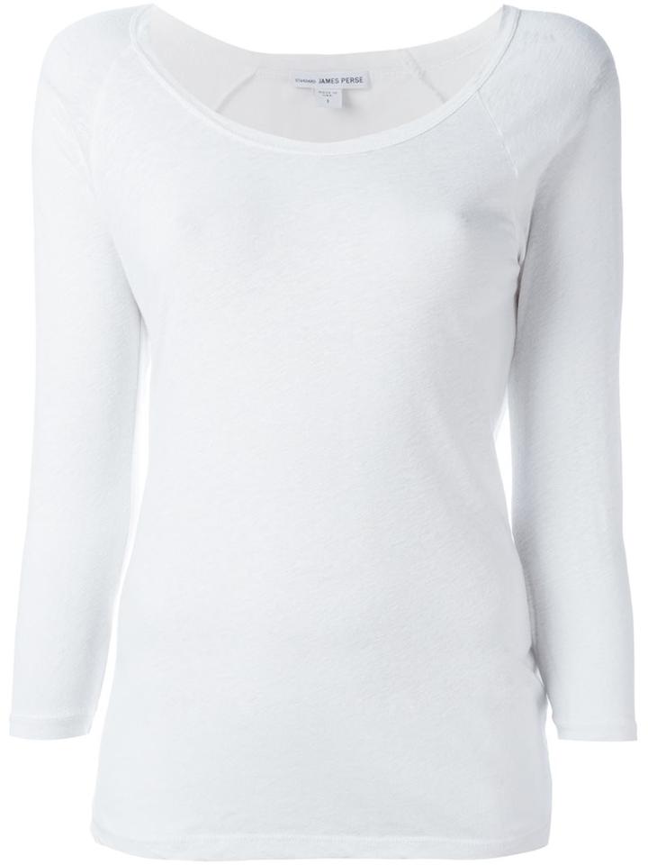 James Perse Three-quarters Sleeve T-shirt, Women's, Size: 0, White, Cotton/linen/flax