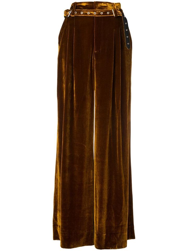 Marques'almeida Belted Velvet Palazzo Pants - Brown