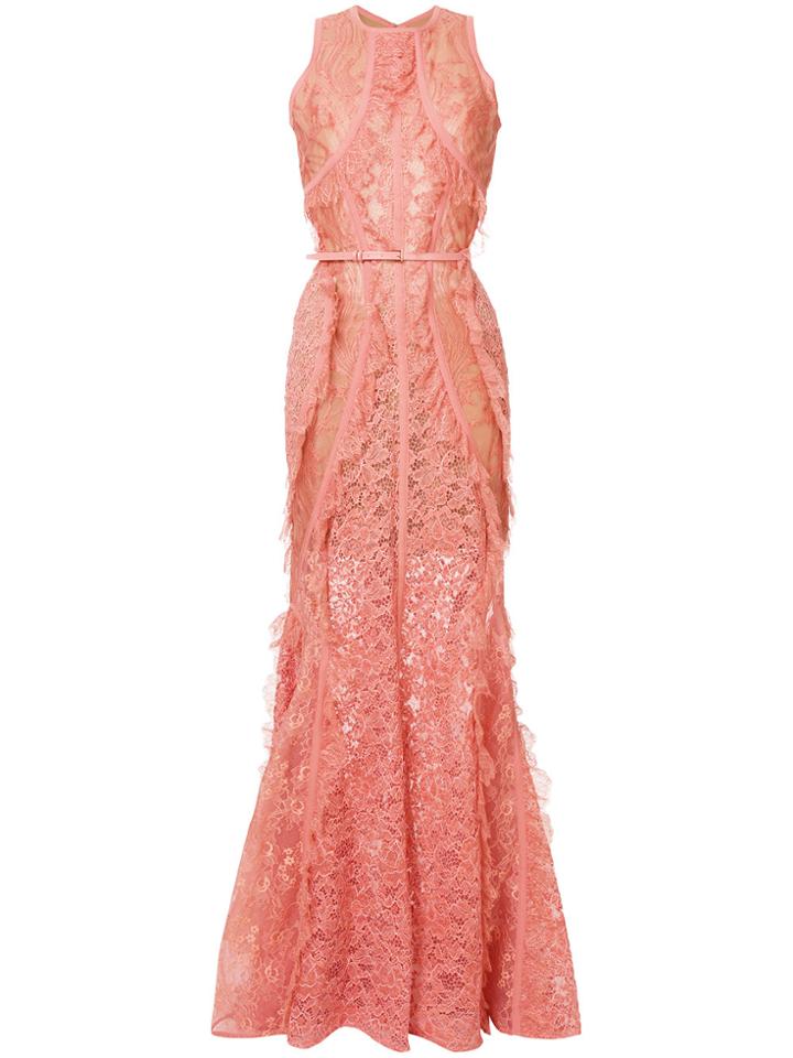 Elie Saab Sleeveless Floral Lace Dress - Pink & Purple