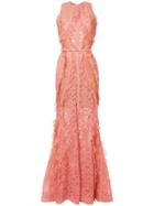Elie Saab Sleeveless Floral Lace Dress - Pink & Purple