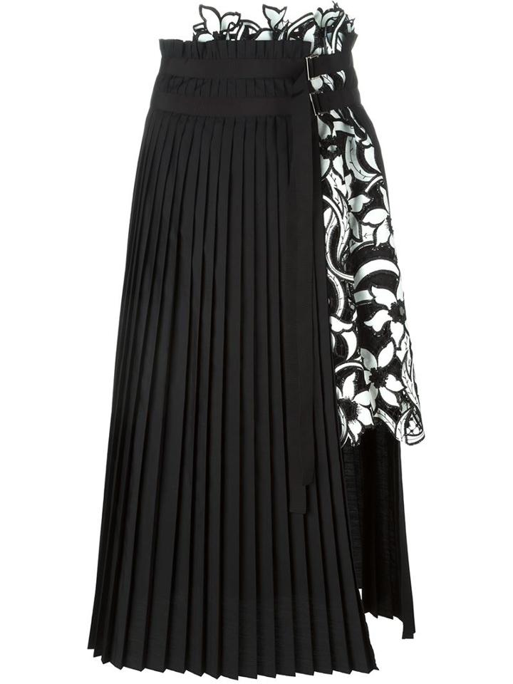 Sacai 'lily' Lace Pleated Skirt, Women's, Size: 3, Black, Polyester/cotton/nylon/cupro