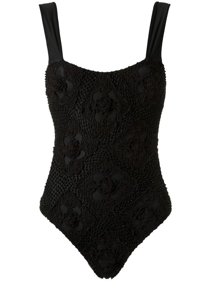 Amir Slama Crochet Swimsuit, Women's, Size: Medium, Black, Elastodiene