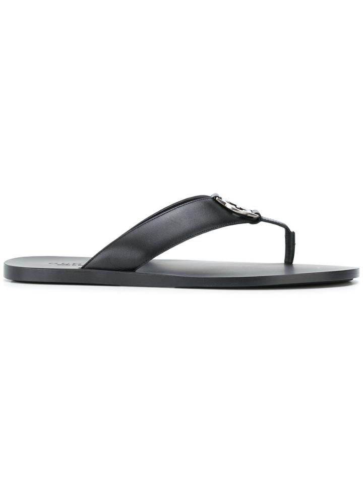 Gucci Logo Plaque Thong Sandals - Black