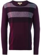 Burberry Striped Crew Neck Jumper, Men's, Size: Xl, Pink/purple, Cotton/cashmere