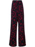 Diane Von Furstenberg Leaf Print Flared Trousers - Black