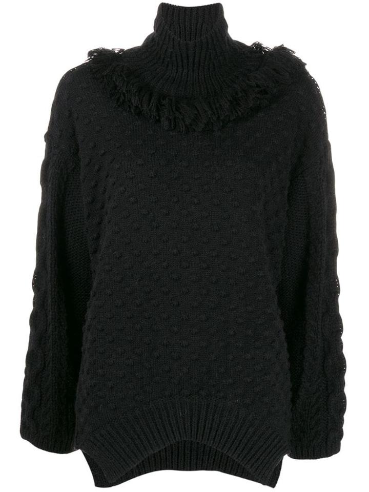 Nude Fringed Neck Jumper - Black