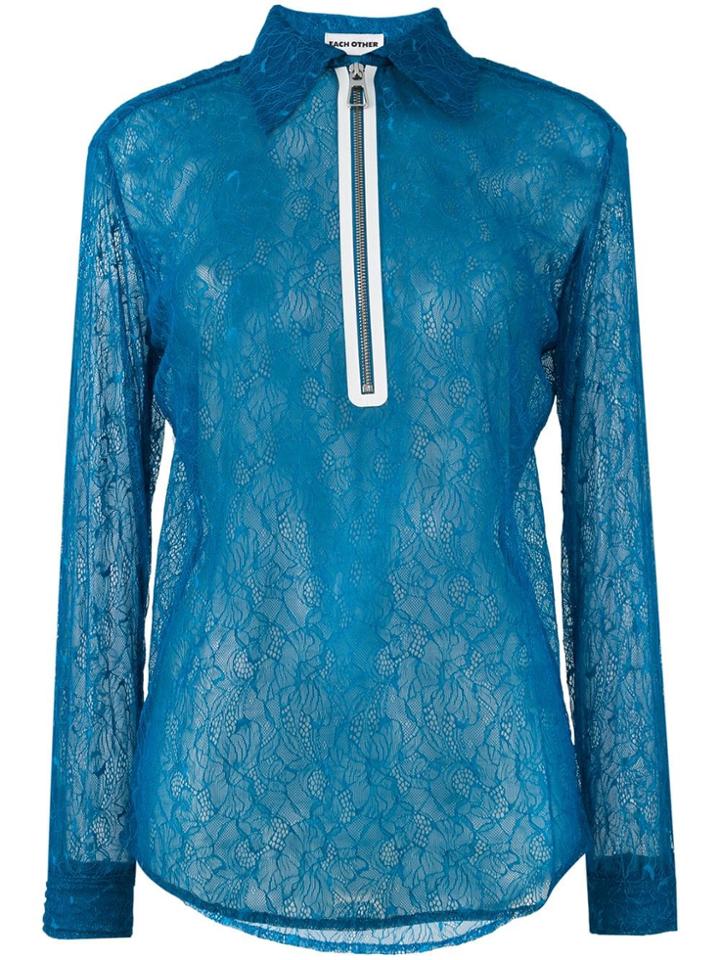 Each X Other Zip Front Lace Blouse - Blue