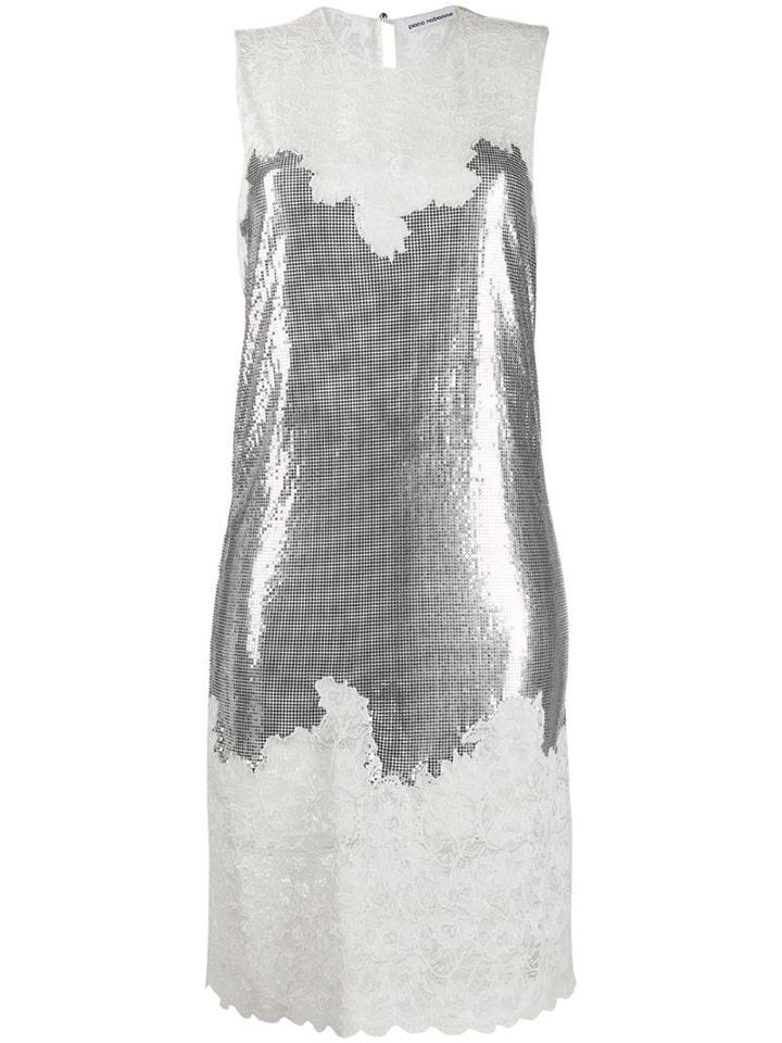 Paco Rabanne Sequin Lace Dress - Silver
