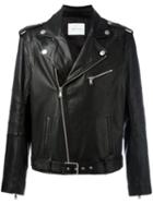 Pierre Balmain Zipped Biker Jacket, Men's, Size: 48, Black, Calf Leather/viscose/cotton