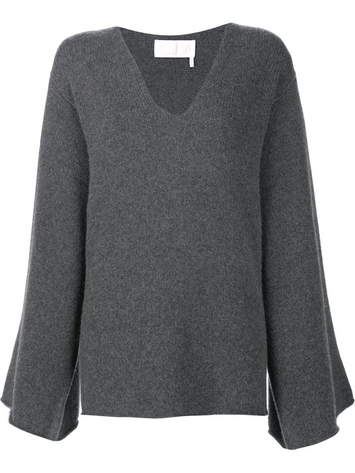 Chloé Raw Edge Jumper, Women's, Size: Medium, Grey, Cashmere