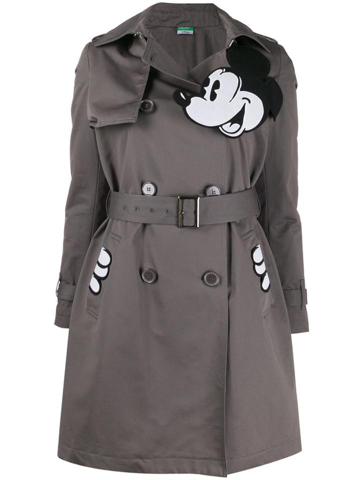 Benetton Mickey Print Trench Coat - Grey