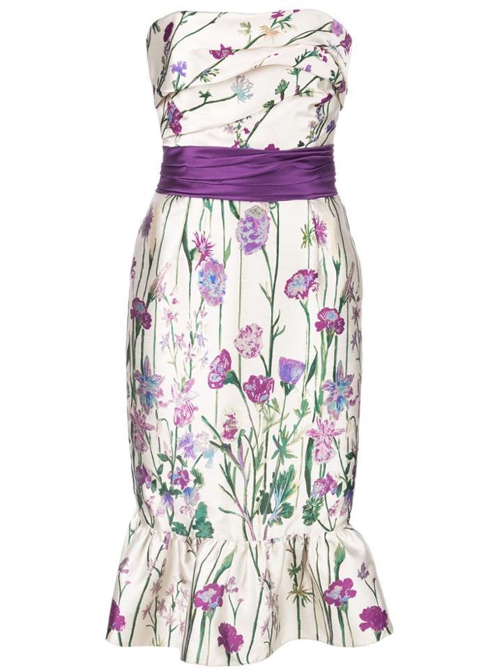 Marchesa Notte Floral Print Strapless Dress - White