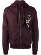 Dolce & Gabbana Cowboy Patch Hooded Jacket, Men's, Size: 46, Red, Polyamide/sheep Skin/shearling/linen/flax