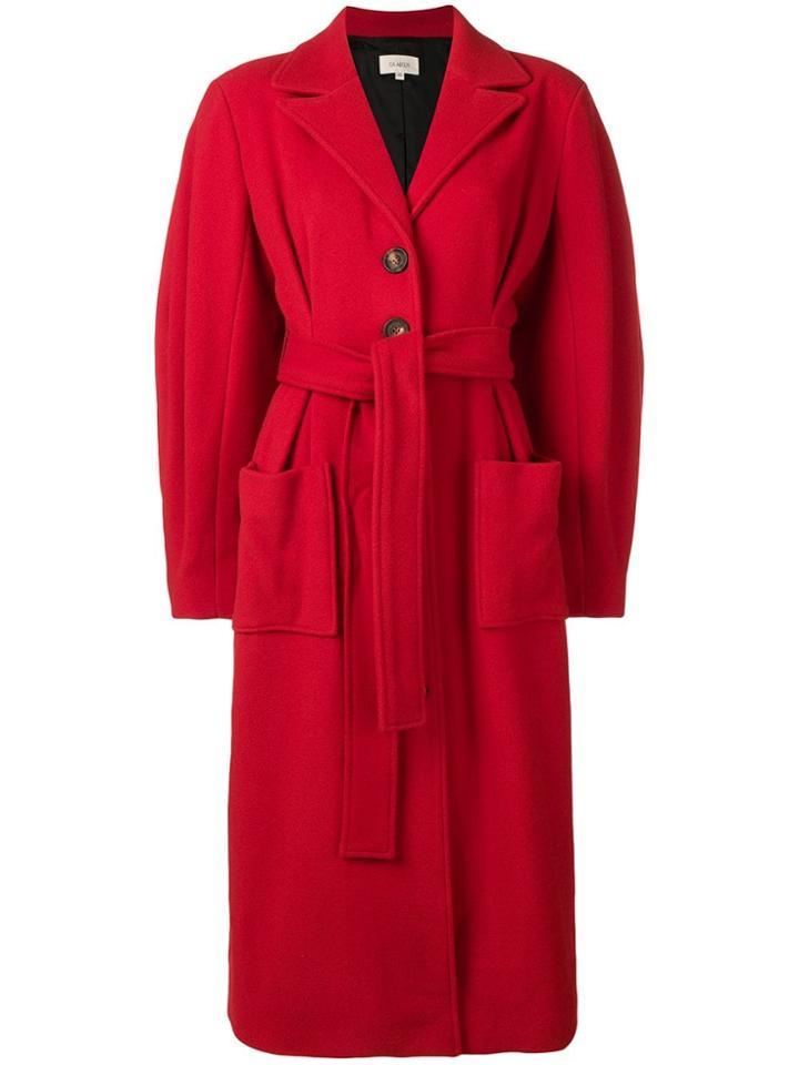 Isa Arfen Belted Long Coat - Red