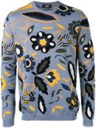 Fendi Floral Patterned Sweater, Men's, Size: 52, Blue, Cotton