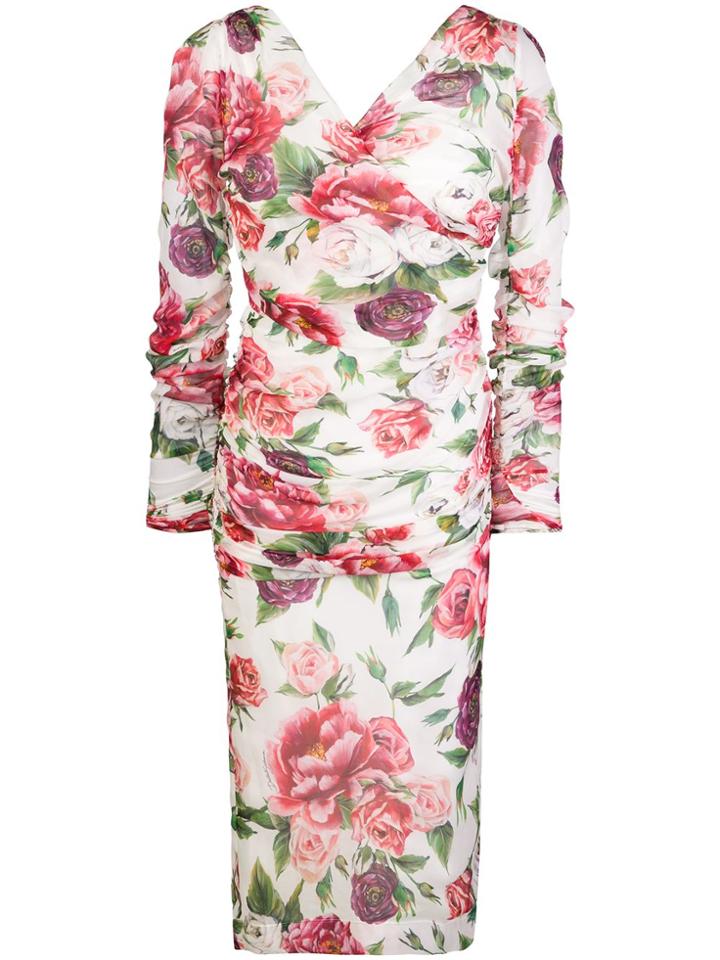 Dolce & Gabbana Floral Fitted Midi Dress - Pink & Purple