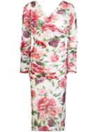 Dolce & Gabbana Floral Fitted Midi Dress - Pink & Purple