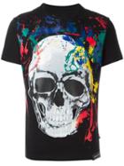 Philipp Plein Painted Skull Print T-shirt, Men's, Size: Small, Black, Cotton