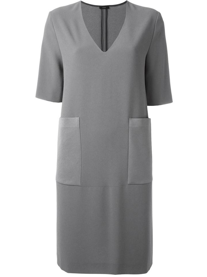 Joseph Oversized Pockets Shift Dress, Women's, Size: 44, Grey, Acetate/polyester