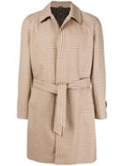 Paltò Single-breasted Check Coat - Brown